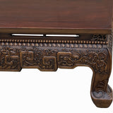 Vintage Rustic Brown Ru Yi Carving Rectangular Wood Kang Coffee Table cs7754S