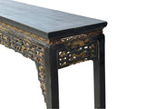 Chinese Vintage Black Golden Carving Motif Tall Altar Console Table cs7784S