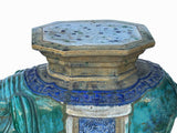 Ceramic Handmade Chinese Green Blue Oriental Elephant Pedestal Figure cs7786S