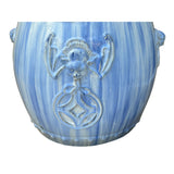 Chinese White Blue Glaze Bat Fortune Coin Pattern Round Ceramic Garden Stool cs7813S