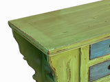 Distressed Lime Green 6 Blue Drawers Open Pedestal Sideboard Console Cabinet cs7823S