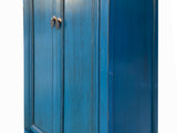 Oriental Dark Teal Blue Narrow Wood Detail Door Drawers Storage Cabinet cs7824S