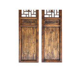 Pair Vintage Tall Flower Bird Geometric Pattern Raw Wood Door Panels cs7830S