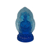 Blue Crystal Glass Sitting Buddha Lotus Base Mandorla Halo Back Statue GB746S