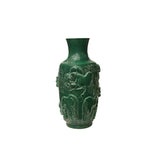 Vintage Chinese  Emerald Green Relief Horses Motif Ceramic Art Vase JK193S