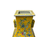 Hand Crafted Vintage Chinese Bright Yellow Flower Birds Porcelain Vase JK196S