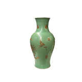 Vintage Chinese Pastel Green Turquoise Golden Birds Porcelain Vase JK201S