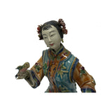Chinese Porcelain Qing Style Dressing Bird Dog Lady Figure JK247S