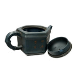 Vintage Chinese Gray Blue Hexagonal Bamboo Theme Zisha Clay Teapot Art Display JK298S