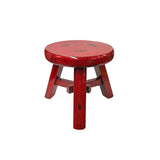 Rustic Distressed Red Round Top Tri-Legs Small Short Stool Table Stand JK323S