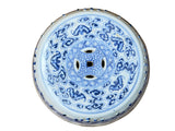 9.5" Chinese Blue White Porcelain Double Dragons Round Shape Stand Display Art GB677S