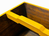 Chinese Wood Square Distressed Yellow Lotus Graphic Handle Bucket ws3509S