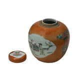 Oriental Orange Base People Graphic Porcelain Round Jar ws4784S