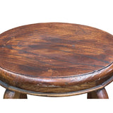 Vintage Oriental Oval Brown Cross 4 Legs Wood Stool ws4905S