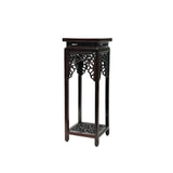 4.75" Dark Brown Scroll Pattern Square Tall Slim Wood Display Stand Riser st1058BS