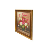 Oil Paint Canvas Art Pink White Blossom Roses Gold Color Frame Painting ws3453S