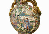 Chinese Oriental Porcelain People Scenery Flat Round Shape Vase ws3491S