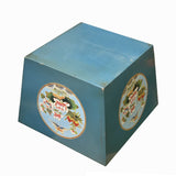Chinese Wood Square Pastel Blue Lotus Graphic Handle Bucket ws3508S