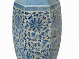 Vintage Chinese Off White Blue Flower Graphic Hexagonal Porcelain Vase ws3533S