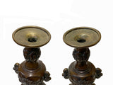 Pair Vintage Fine Bronze Round 3 Legs Lion Heads Accent Candle Holders ws3534S