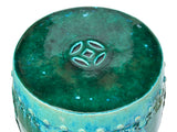 Asian Round Turquoise Green Flower Bird Fish Motif Clay Garden Stool Table ws3544S