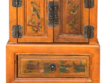 Chinese Distressed Orange Flower Graphic End Table Nightstand ws3592S