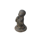 Chinese Dark Gray Stone Anjali Mudra Standing Cute Lohon Monk Statue ws3623S