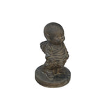 Chinese Dark Gray Stone Standing Garden Cute Lohon Monk Statue ws3624S