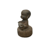 Oriental Gray Stone Little Lohon Monk Playing Zither Statue ws3628S
