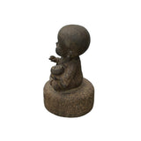 Oriental Gray Stone Little Lohon Monk Playing GoChess Statue ws3634S