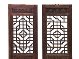 Pair Chinese Vintage Restored Wood Brown Flower Carving Wall Hanging Art ws3648S