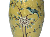 Distressed Yellow Porcelain Flower Birds Round Barrel Stool Table ws3692S