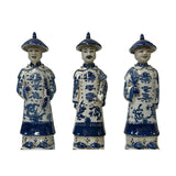 12.5" Chinese Blue White 3 Standing Ching Qing Emperor Kings Figure Set ws3710S