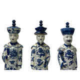 15.5" Chinese Blue White 3 Standing Ching Qing Emperor Kings Figure Set ws3724S