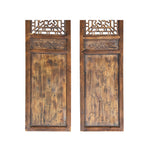 Pair Oriental Bats Floral Geometric Pattern Tall Wood Door Panel Screen ws3772S