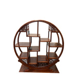 Chinese Wood Light Brown Table Top Round Small Curio Display Stand ws3812S