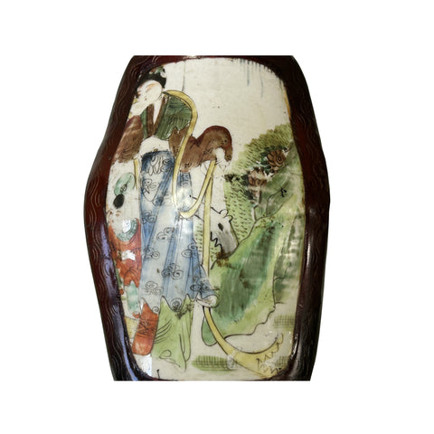 Chinese Old White Base Lady Kid Plant Porcelain Art Lacquer Box ws3856S Chinese Old White Base Lady Kid Plant Porcelain Art Lacquer Box ws3856S