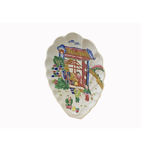 Chinese Off White Porcelain Scenery People Shell Shape Display Plate ws3862S