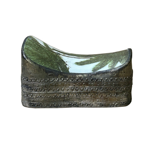 Chinese Old White Base Green Leaf Graphic Porcelain Art Pewter Box ws3898S Chinese Old White Base Green Leaf Graphic Porcelain Art Pewter Box ws3898S