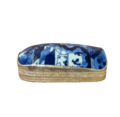 Chinese Old White Base Blue Flower Village Scenery Porcelain Art Pewter Box ws3925S Chinese Old White Base Blue Flower Village Scenery Porcelain Art Pewter Box ws3925S