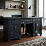 Vintage Single Plank Wood Top Carving Desk Console Table Cabinet ws4250-O