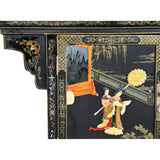 Vintage Chinoiseries Black & Stone Inlay Graphic Credenza Storage Cabinet ws4256S