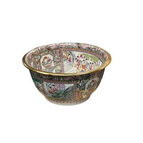Vintage Chinese Famille Rose People House Graphic Large Porcelain Bowl Pot ws4349S Vintage Chinese Famille Rose People House Graphic Large Porcelain Bowl Pot ws4349S