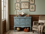Distressed Pale Blue Curved Legs 6 Drawers Dresser Credenza Side Table ws4438S