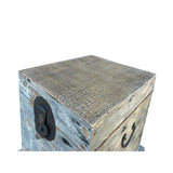 Distressed Pastel Gray Square Moon Face Wood Trunk Box ws4441S