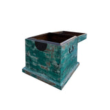Distressed Teal Green Square Moon Face Wood Trunk Box ws4488S
