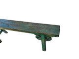 Distressed Brown Green Blue Village Slim Narrow Scroll Apron Wood Bench ws4535S