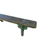 Distressed Brown Teal Blue Green Village Slim Narrow Scroll Apron Wood Bench ws4539S