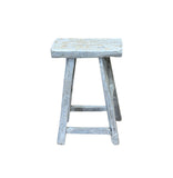 Rustic Raw Rough Wood Grain Rectangle Slim Stool Bench Side Table ws4583S