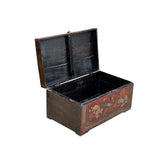 Vintage Distressed Brick Red Brown Flower Bird Oriental Wood Trunk Table ws4621S